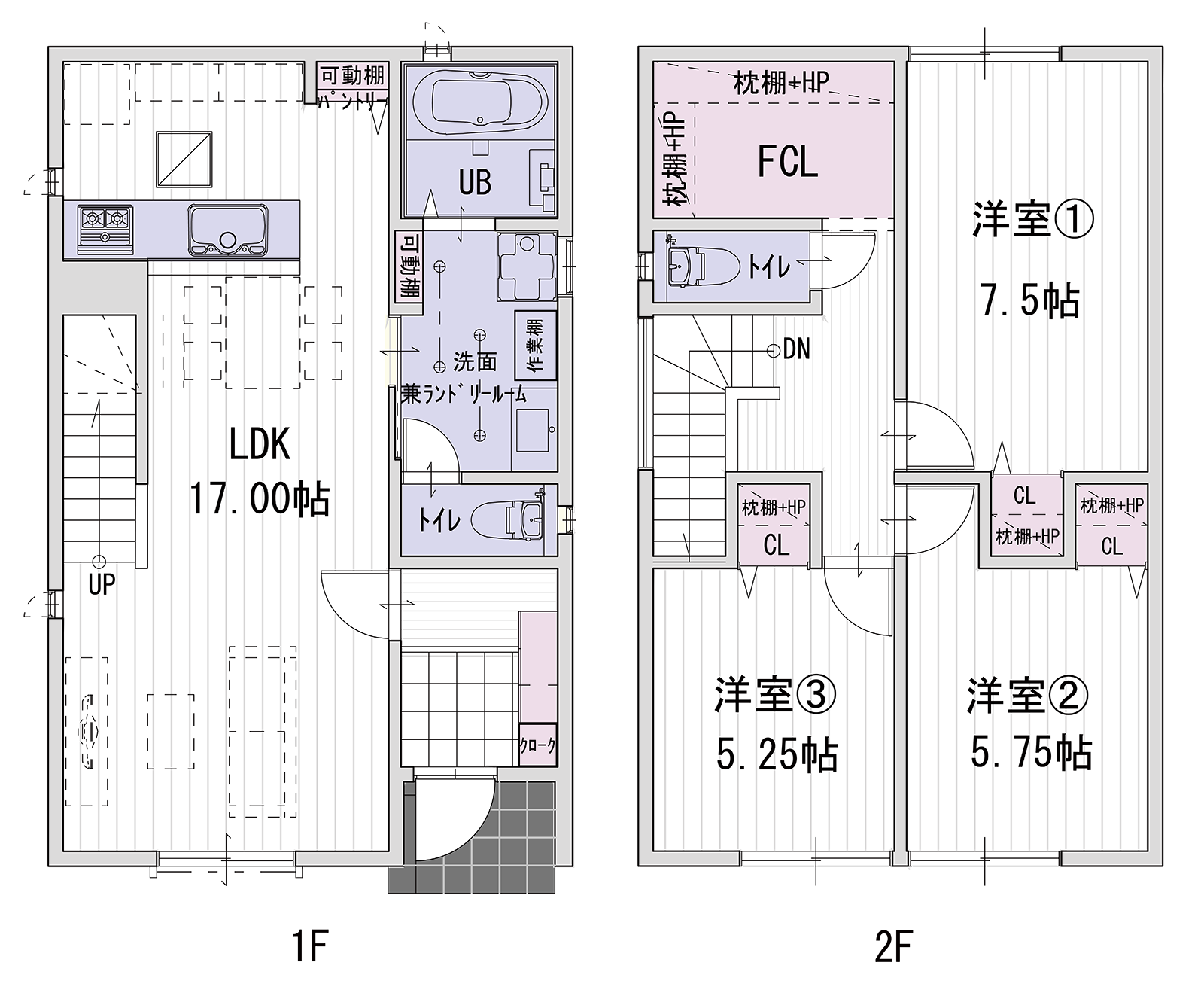 アローラタウン河内長野 2号地参考プラン 1階・2階間取り図