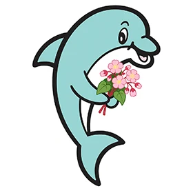 シュウカイドウの花を持つアローラホームのイルカちゃん